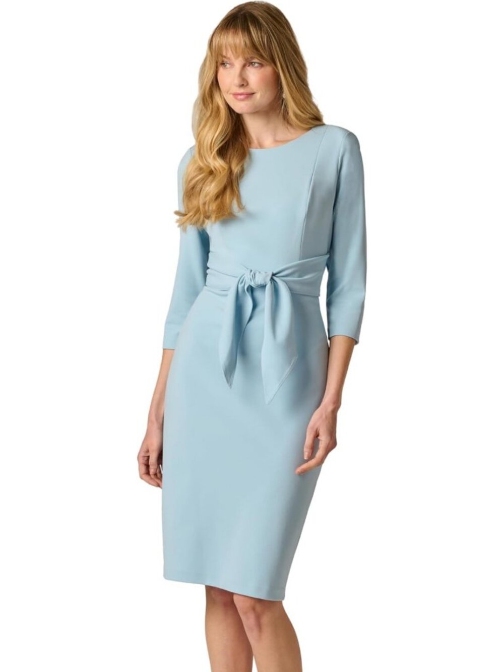 Chic Knit Crepe Tie Waist Sheath Dress - Perfect for Weddings & Events